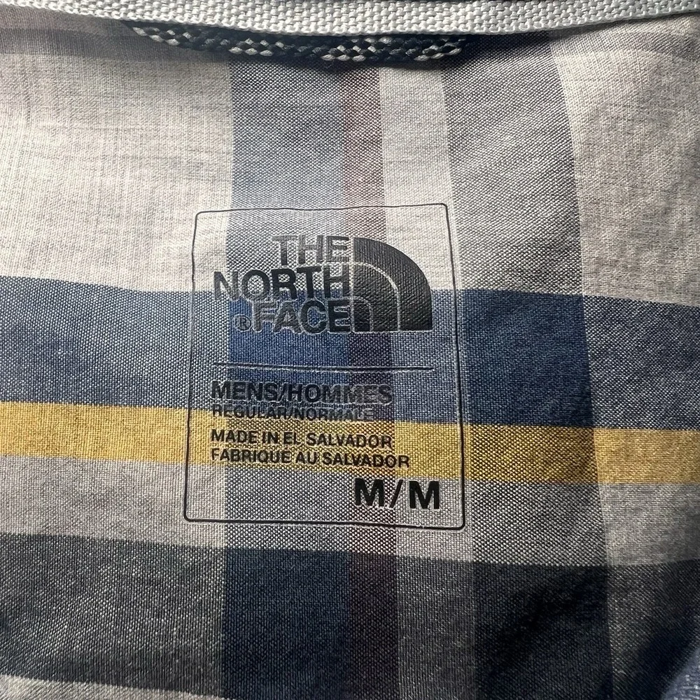 The North Face Mens M Plaid Button Down Shirt Gray Navy Yellow Cotton Outdoor